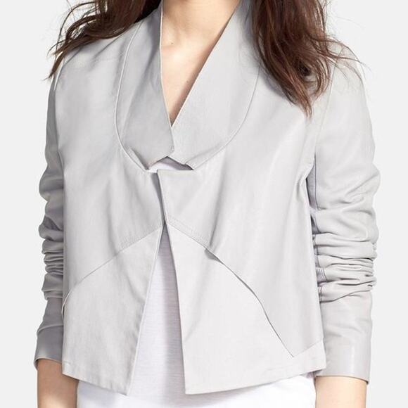 Halston Heritage Crop Leather/Twill Jacket